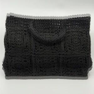 Handcrafted Black Crochet Tote with Gray Edge